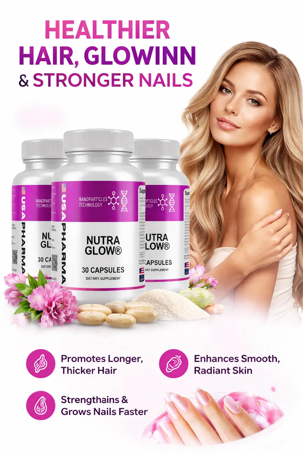NutraGlow daily hair skin nails support capsules